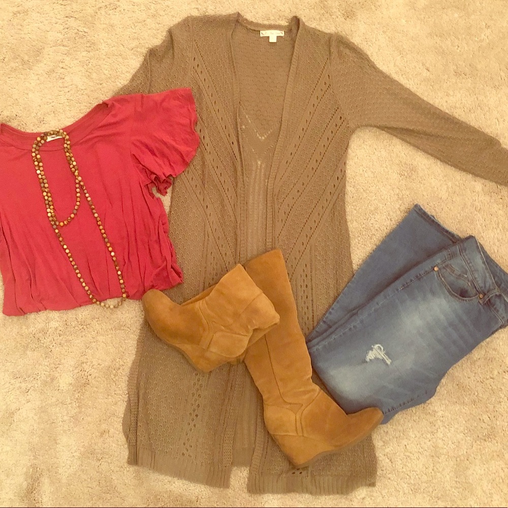 Long tan cardigan